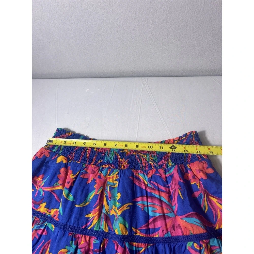 NWT J. Crew Tropical Floral Smocked Tiered Mini Skirt Crochet Trim Boho Medium